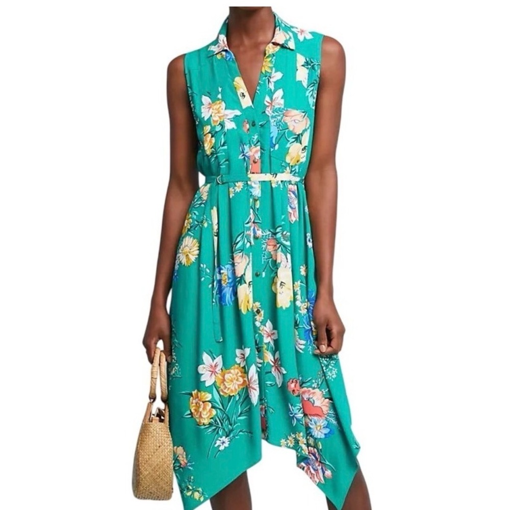 NWT anthropologie Maeve Asymmetrical Floral Dress in Green size 8